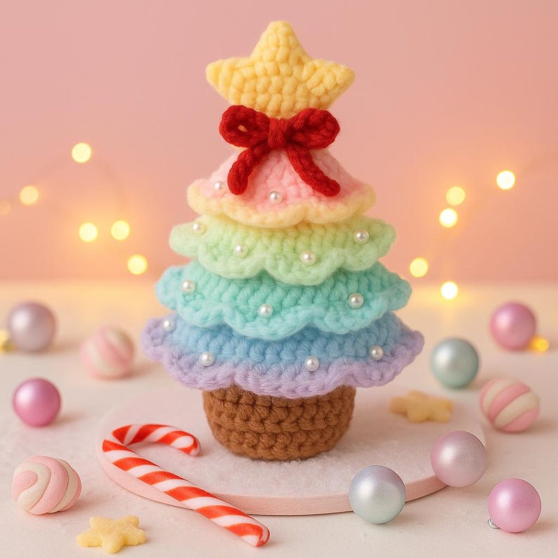 Handmade Crochet Rainbow Christmas Tree: Pastel Holiday Decor