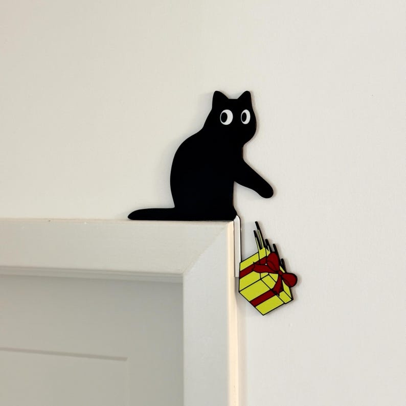 Black Cat Decor | Christmas Wall Decor | Cat Door Corner | Funny Christmas Decor | Christmas Cat Decoration | Door Frame Cat