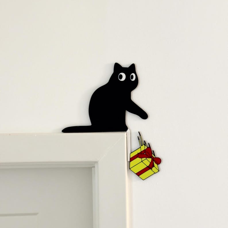 Black Cat Decor | Christmas Wall Decor | Cat Door Corner | Funny Christmas Decor | Christmas Cat Decoration | Door Frame Cat