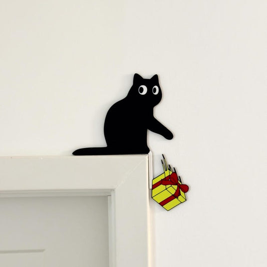 Black Cat Decor | Christmas Wall Decor | Cat Door Corner | Funny Christmas Decor | Christmas Cat Decoration | Door Frame Cat