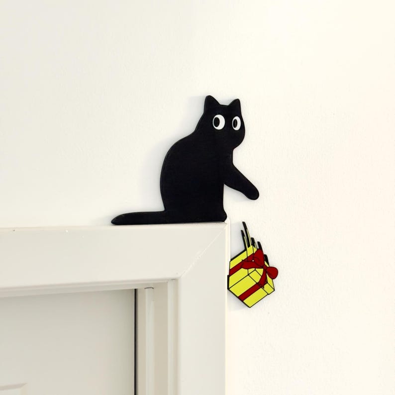 Black Cat Decor | Christmas Wall Decor | Cat Door Corner | Funny Christmas Decor | Christmas Cat Decoration | Door Frame Cat