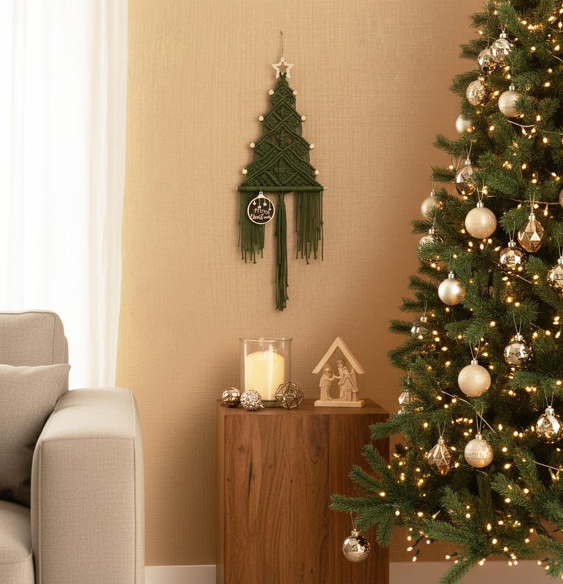 Macrame Christmas Tree, Gift For Family, Holiday Tree, Boho Holiday Gift, Christmas Presents, Unique Xmas Tree, Macrame Home Decor X32