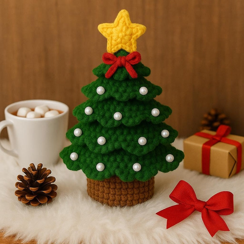 Crochet Christmas Tree Amigurumi,  Soft Winter Home Decor Cute Xmas Tree Plush Amigurumi Crochet, Handmade Tabletop Xmas Decor,