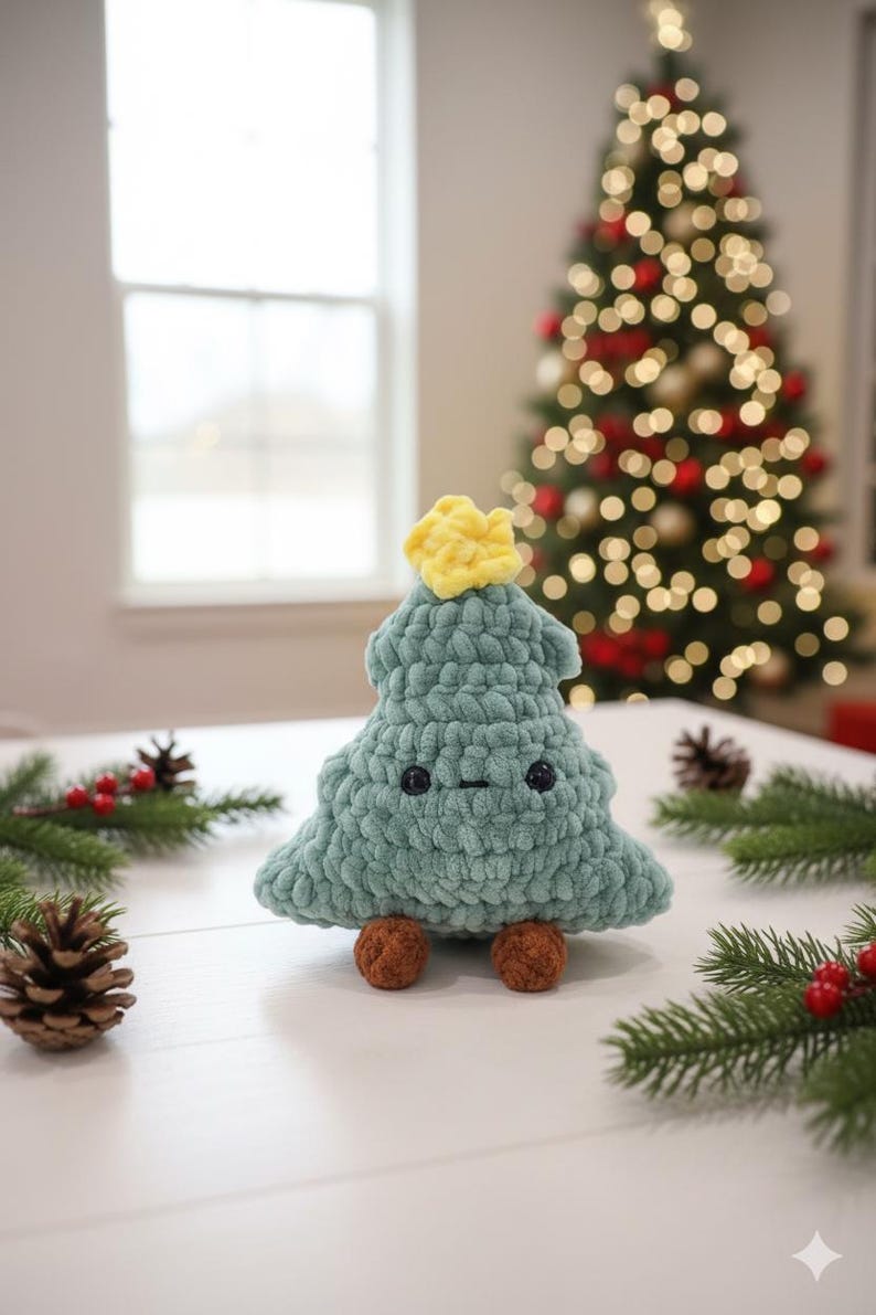 Handmade Crochet Christmas Tree Plush – Soft Holiday Gift Toy with Star – Cute Winter Decor