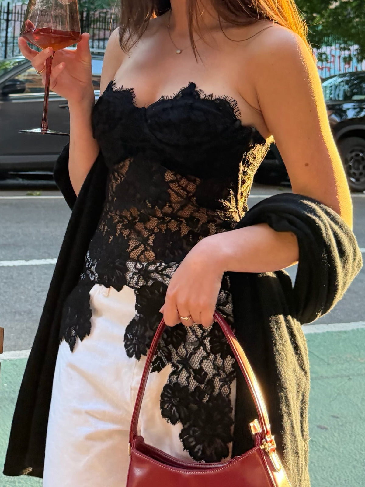 Black Sheer Lace Corset Top