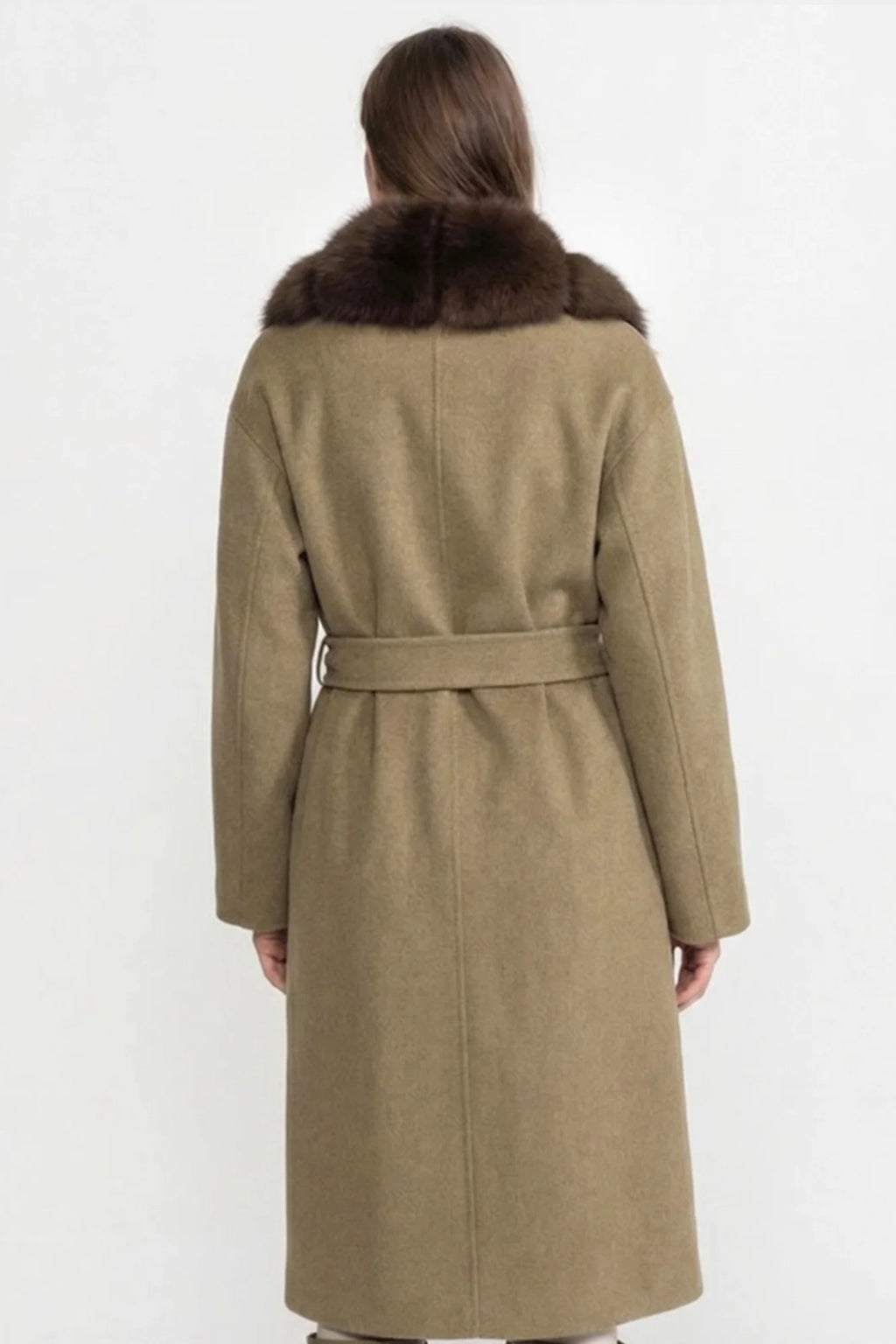 Cream Faux Fur Trim Belted Coat