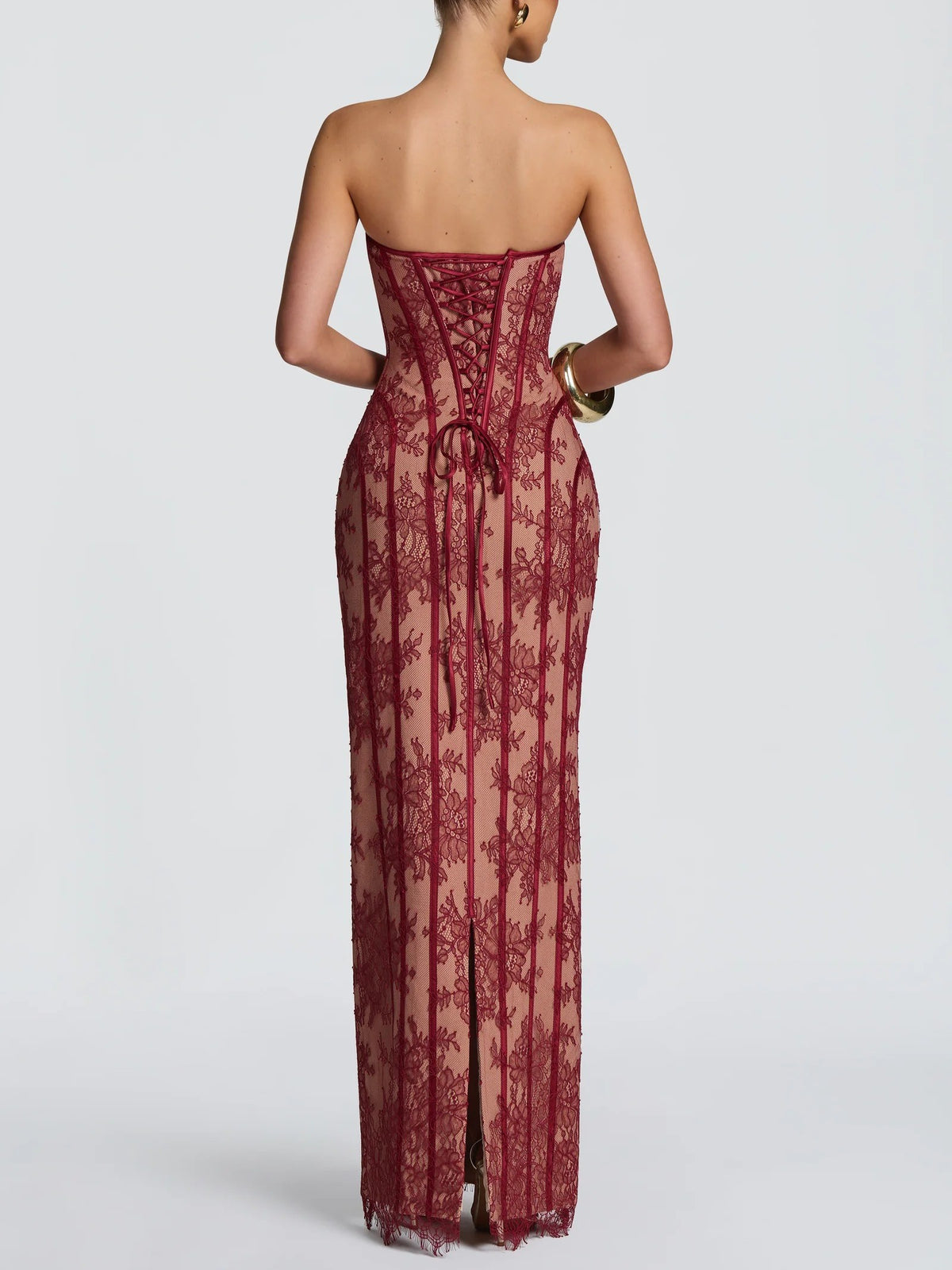 Sheer Lace Corset Maxi Dress