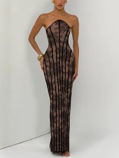 Sheer Lace Corset Maxi Dress