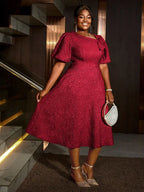 Jacquard Dresses A Line 3D Yellow  Flower Short Puff Sleeve