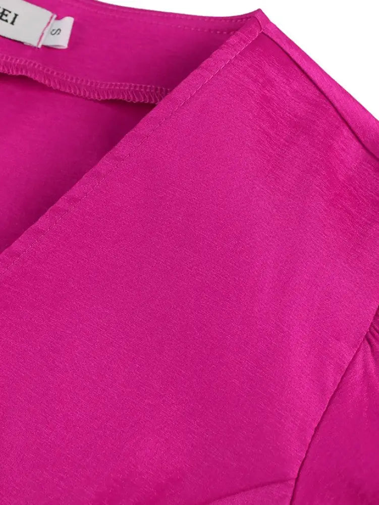 Lantern Sleeves Double Buttons V Neck Shiny Glitter Women's Blouse Tops