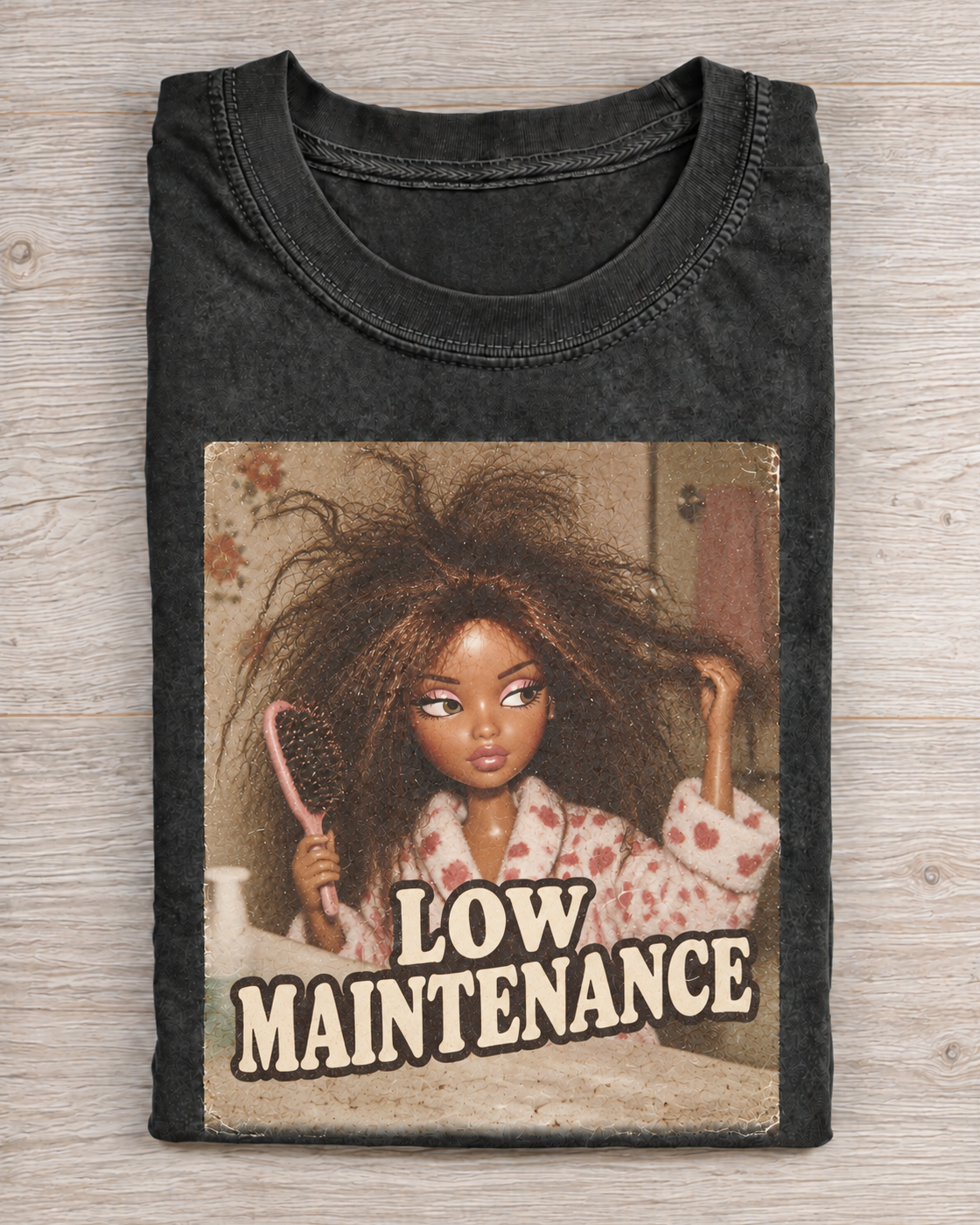Black Washed Doll Messy Hair Low Maintenance Graphic Tee