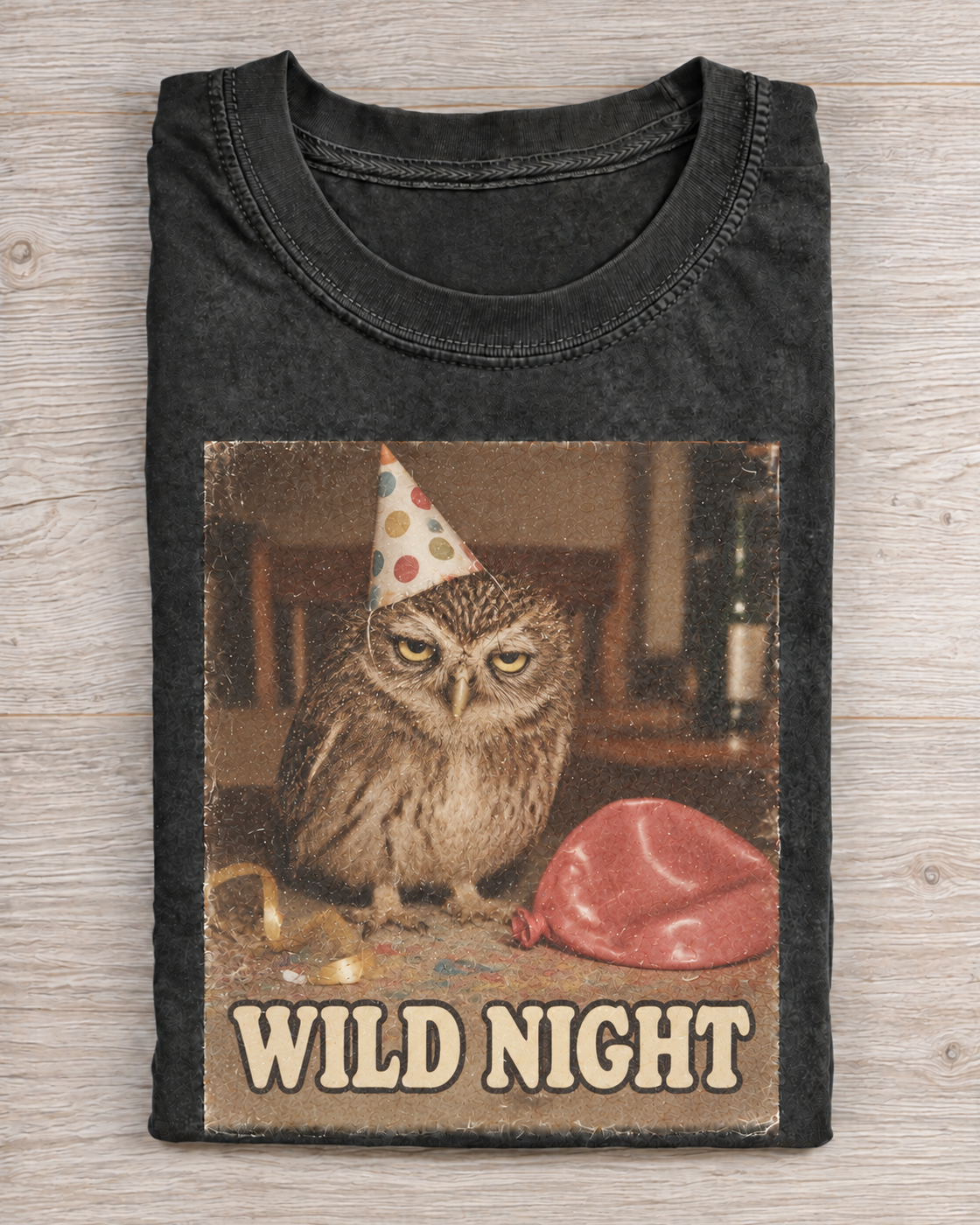 Black Washed Owl Wild Night Graphic Tee