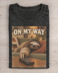 Black Washed Sloth On My Way Graphic Tee