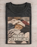 Black Washed Cat Freshly Overwhelmed Graphic Tee