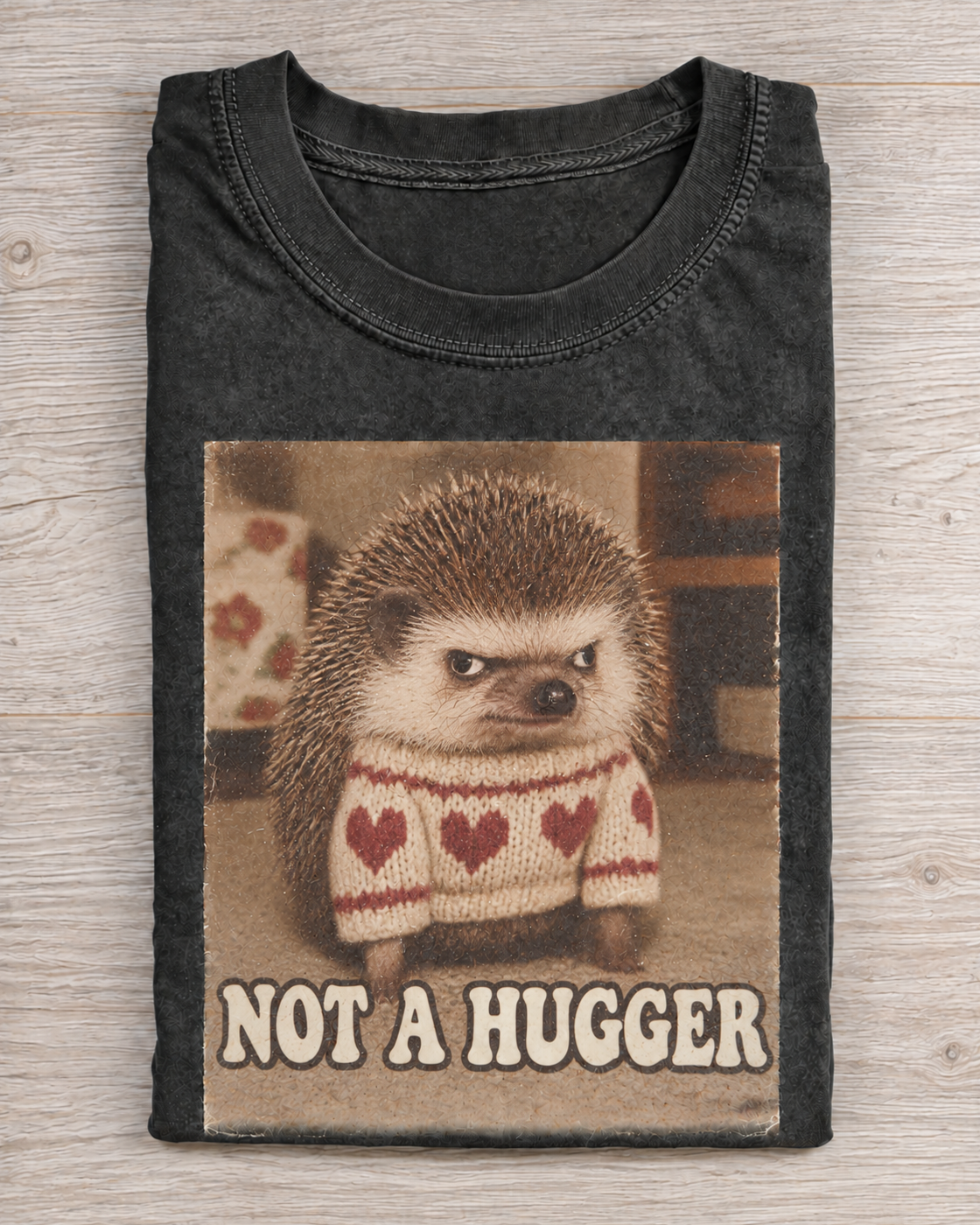 Black Washed Hedgehog Not A Hugger Graphic Tee