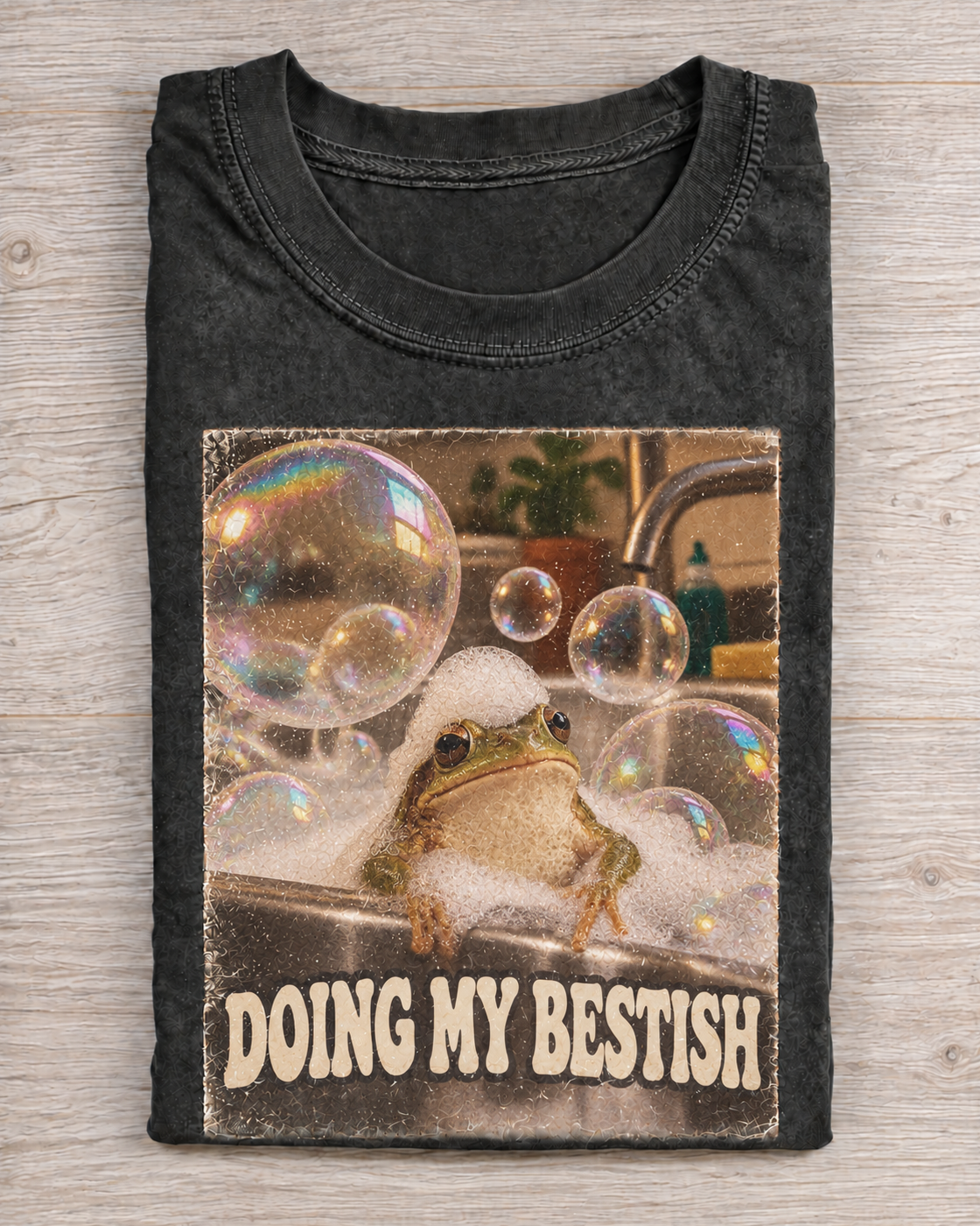 Black Washed Frog Doing My Bestish Graphic Tee