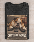 Black Washed Bulldog Control Issues Graphic Tee