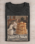 Black Washed Cat Stacked With Problems Graphic Tee