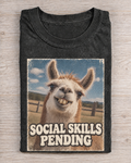 Black Washed Llama Social Skills Pending Graphic Tee