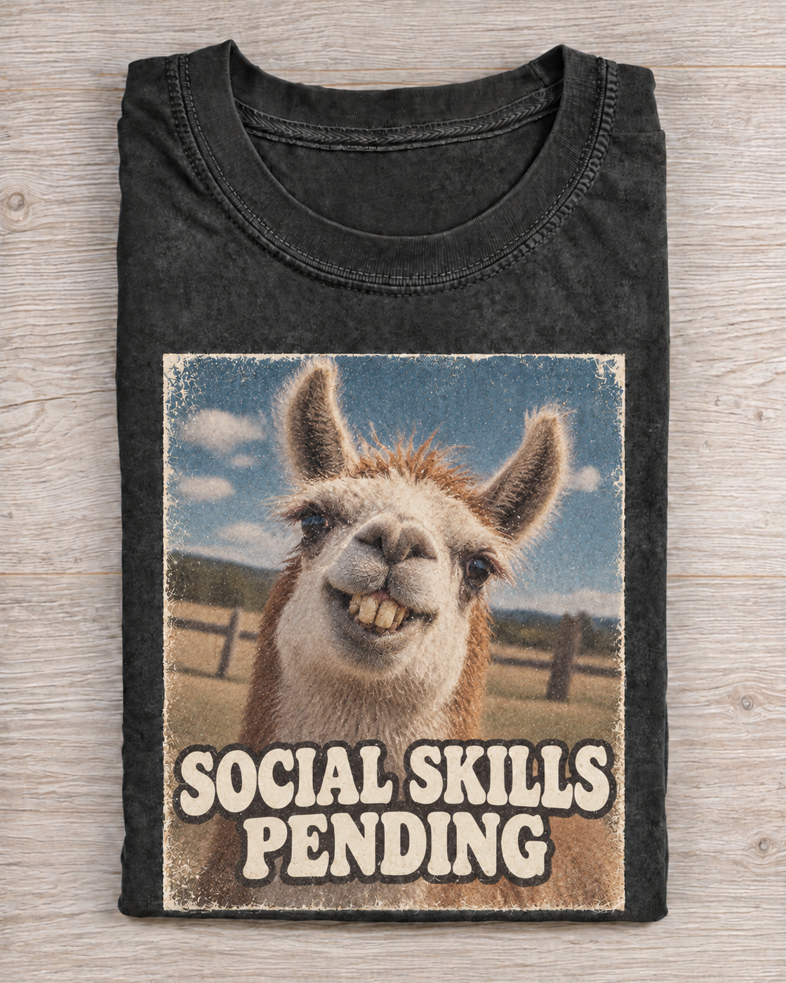 Black Washed Llama Social Skills Pending Graphic Tee