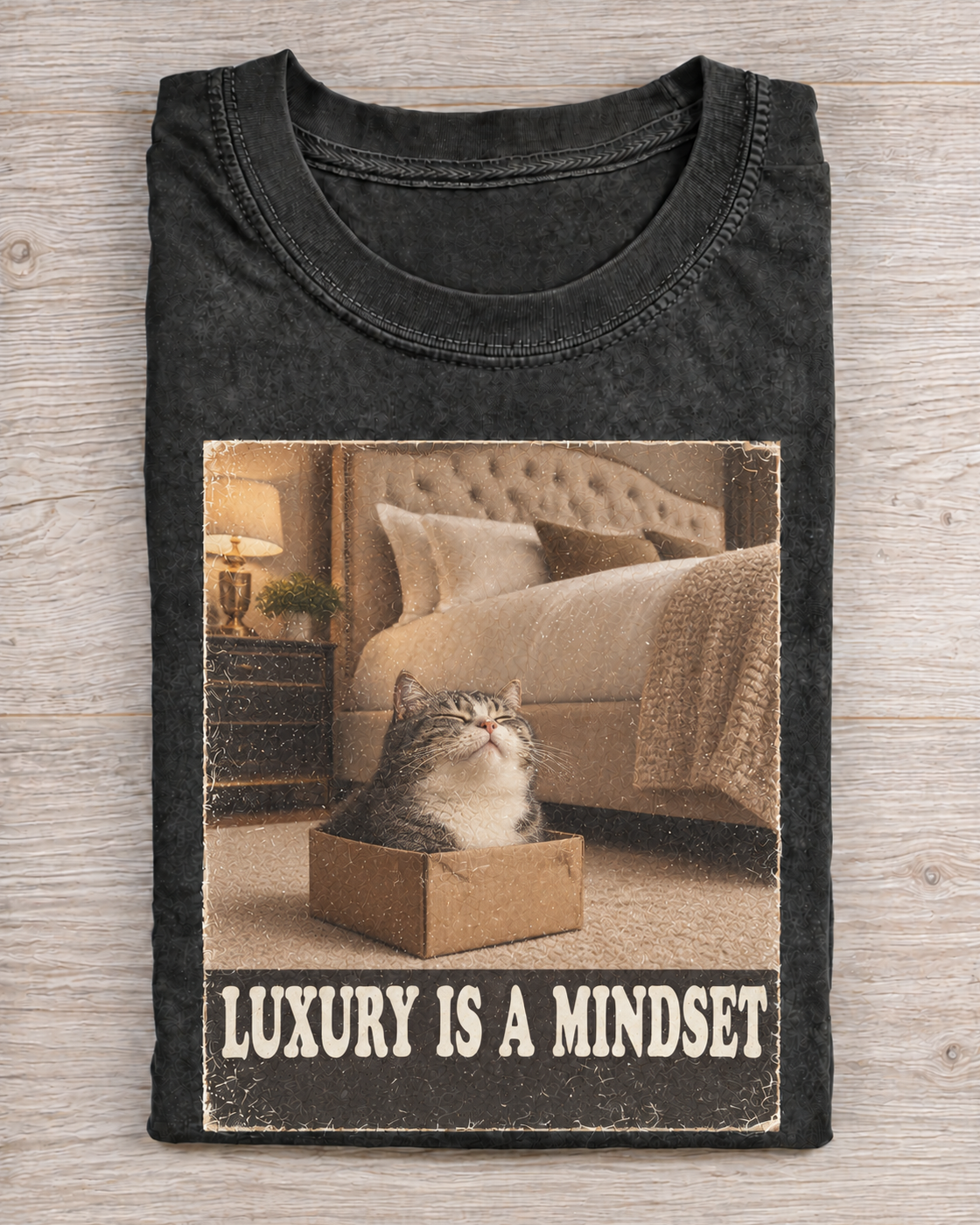 Black Washed Cat Luxury Is A Mindset Graphic Tee