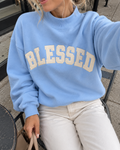 LightBlue Blessed Graphic Crewneck Sweatshirt