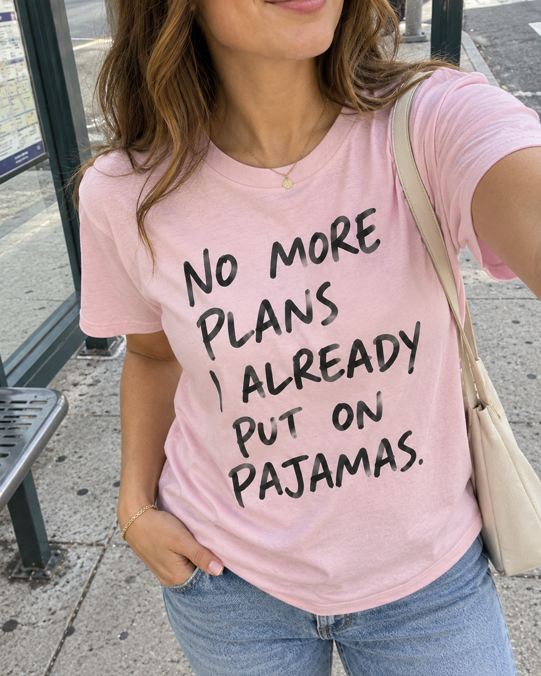Pink No More Plans Pajamas Graphic Tee