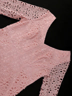 Floral Lace Dress V Neck Hollow Out Long Flare Sleeve Slim