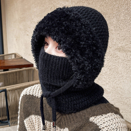 Women's Winter One-Piece Knitted Beanie Scarf Mask 3-in-1 Balaclava