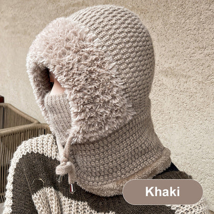 Women's Winter One-Piece Knitted Beanie Scarf Mask 3-in-1 Balaclava