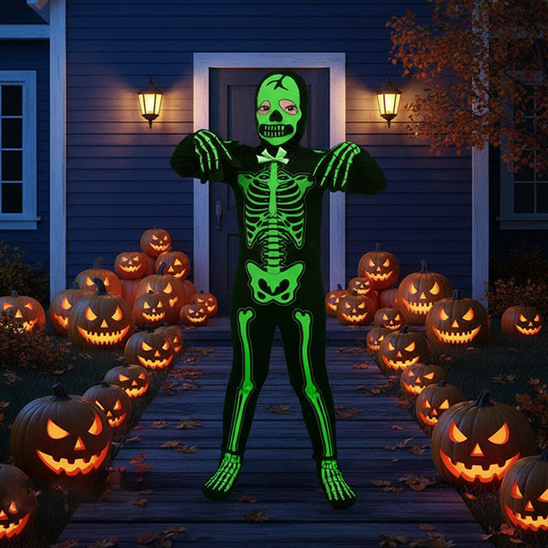 Glow-in-Dark Skeleton Costume - Full-Body LED Illusion for Halloween Parties & Cosplay Events 🎃🔦