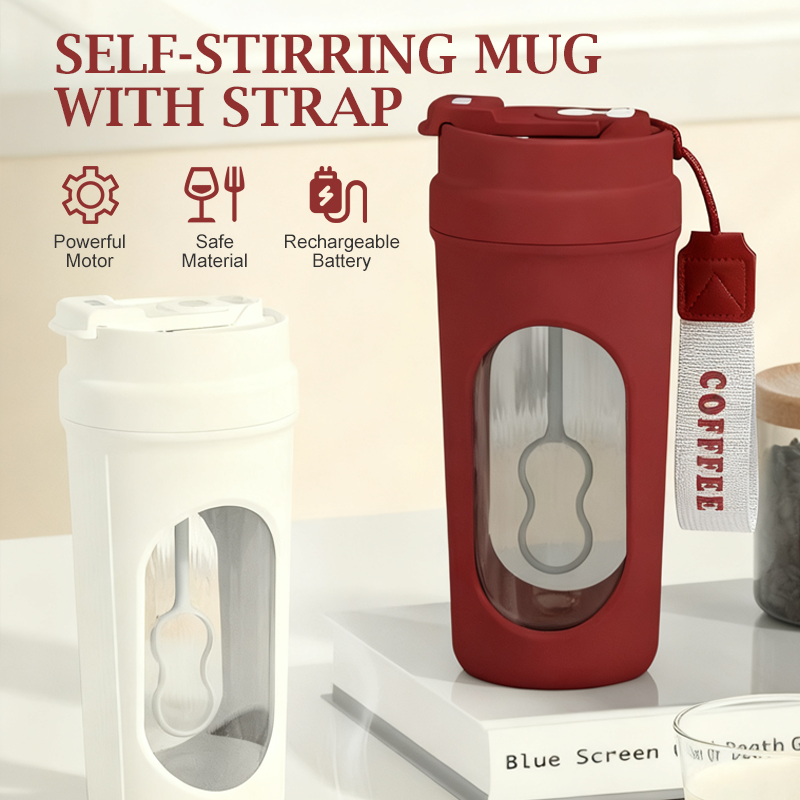 Portable Electric Self-Stirring Mug with Strap