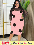 Tulle Long Sleeve Dot Bodycon Dresses Office Outfits for Ladies