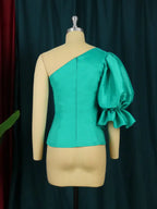 Women One Shoulder Puff Sleeves Blouse