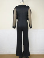Women Organza Long Sleeve Big Bow Black Jumpsuit