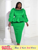 Women Ruffles Red Long Bodycon Christmas Dress