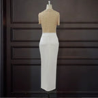 Women Sexy See Through Tulle Bead  Slit Party Dress
